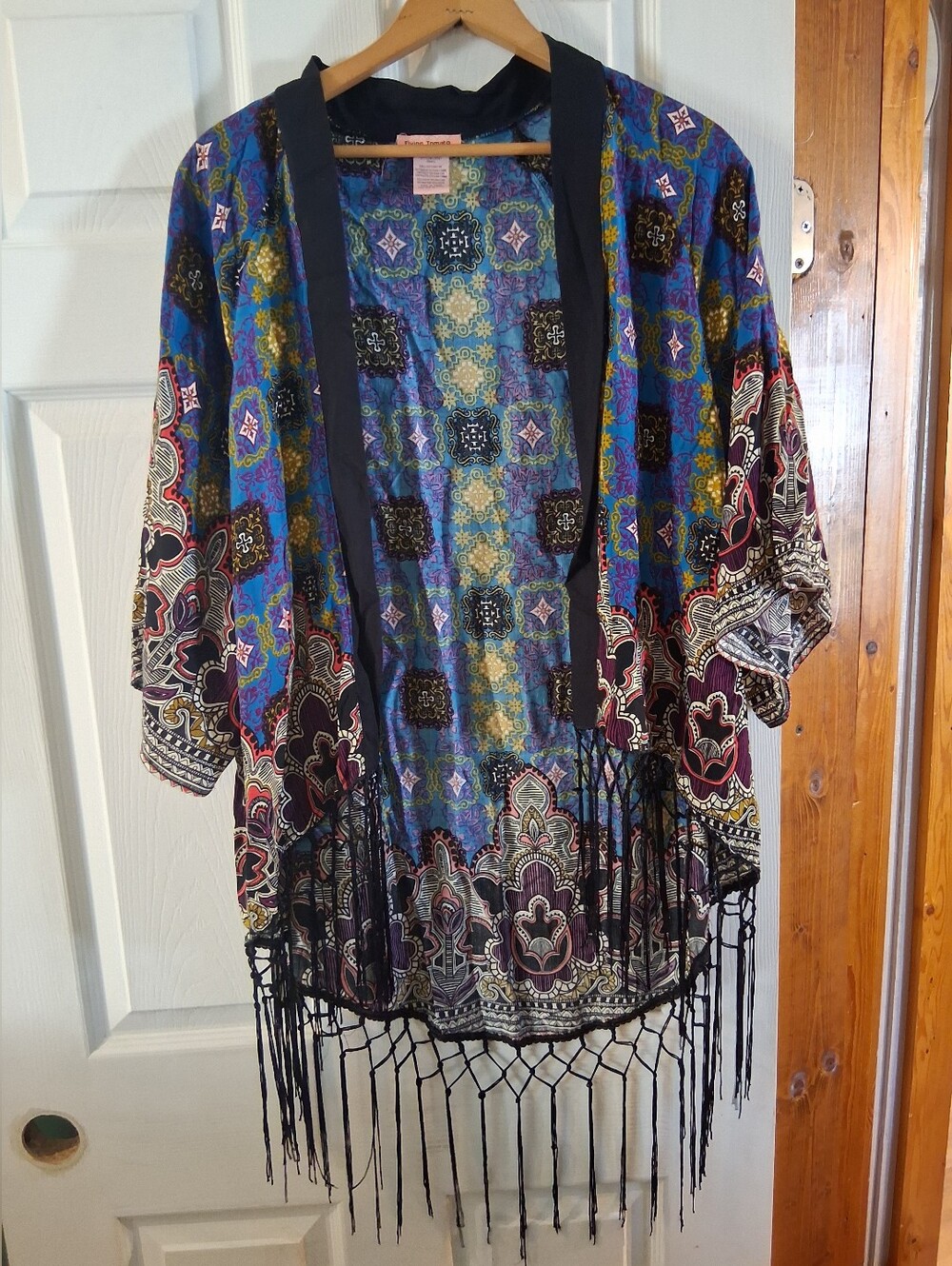 Flying Tomato Blue Multi Boho Fringe Kimono